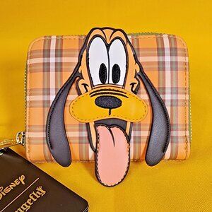 Loungefly Disney Pluto 95th Anniversary Plaid Zip Around Wallet NEW